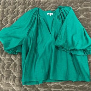 Madewell Teal Blouse with Gathered Shoulders